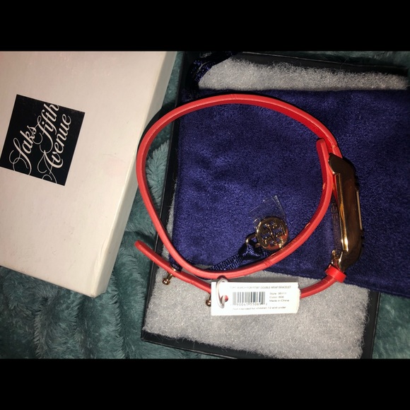 RARE NEW WITH TAGS TORY BURCH x FITBIT COLLAB ORANGE RED WRAP BRACELET WITH GOLD - Picture 14 of 16